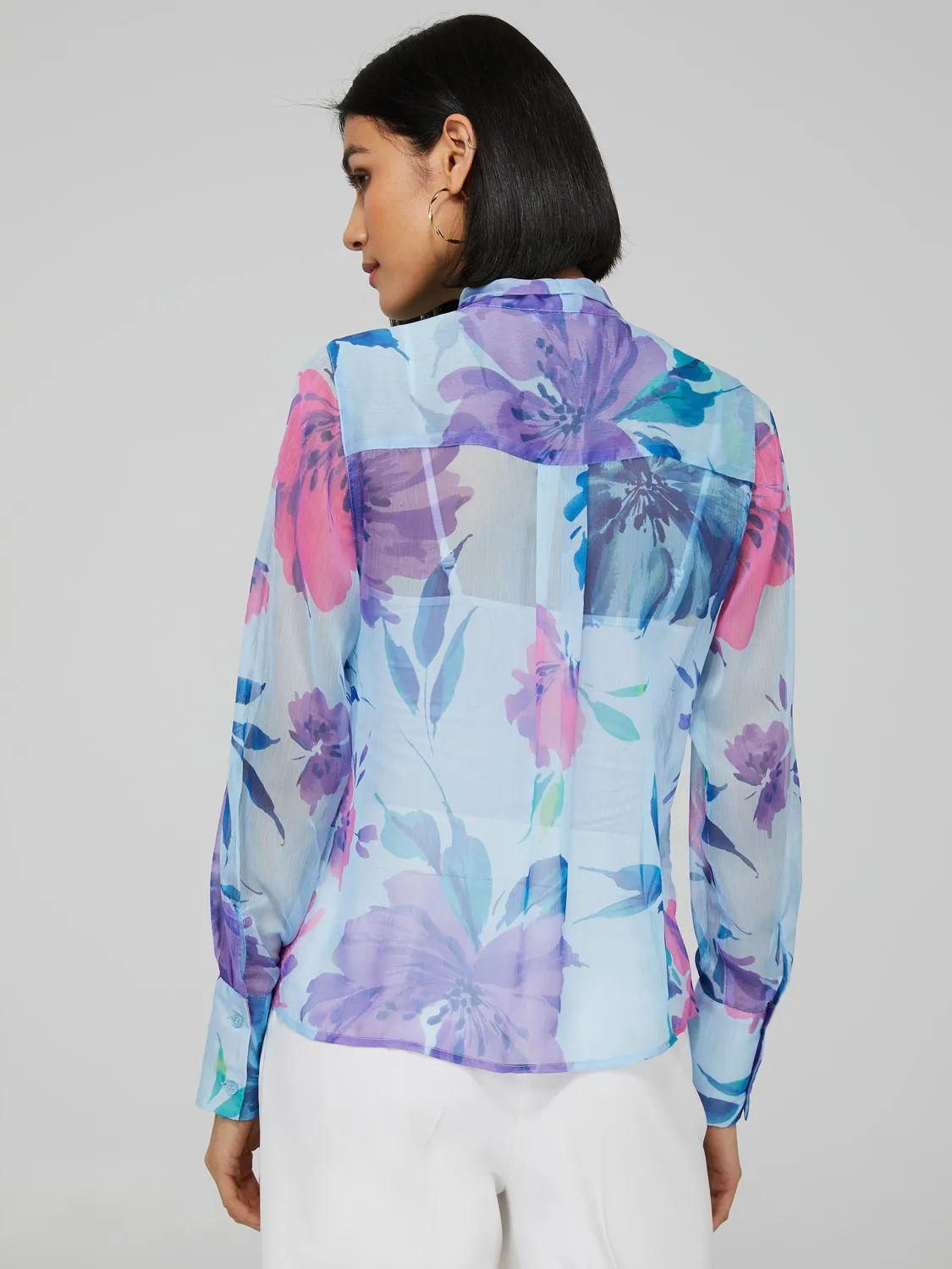 Floral Print Chiffon Blouse With Neck Tie sold by Suzy Shier product image thumbnail 4