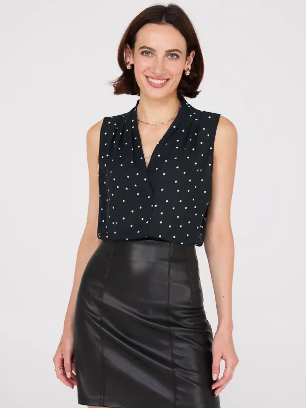 Sleeveless Dot Print V-Neck Blouse sold by Suzy Shier