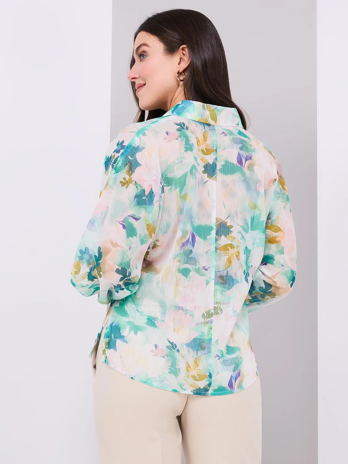 Floral Print Button-Front Chiffon Blouse sold by Suzy Shier product image thumbnail 5