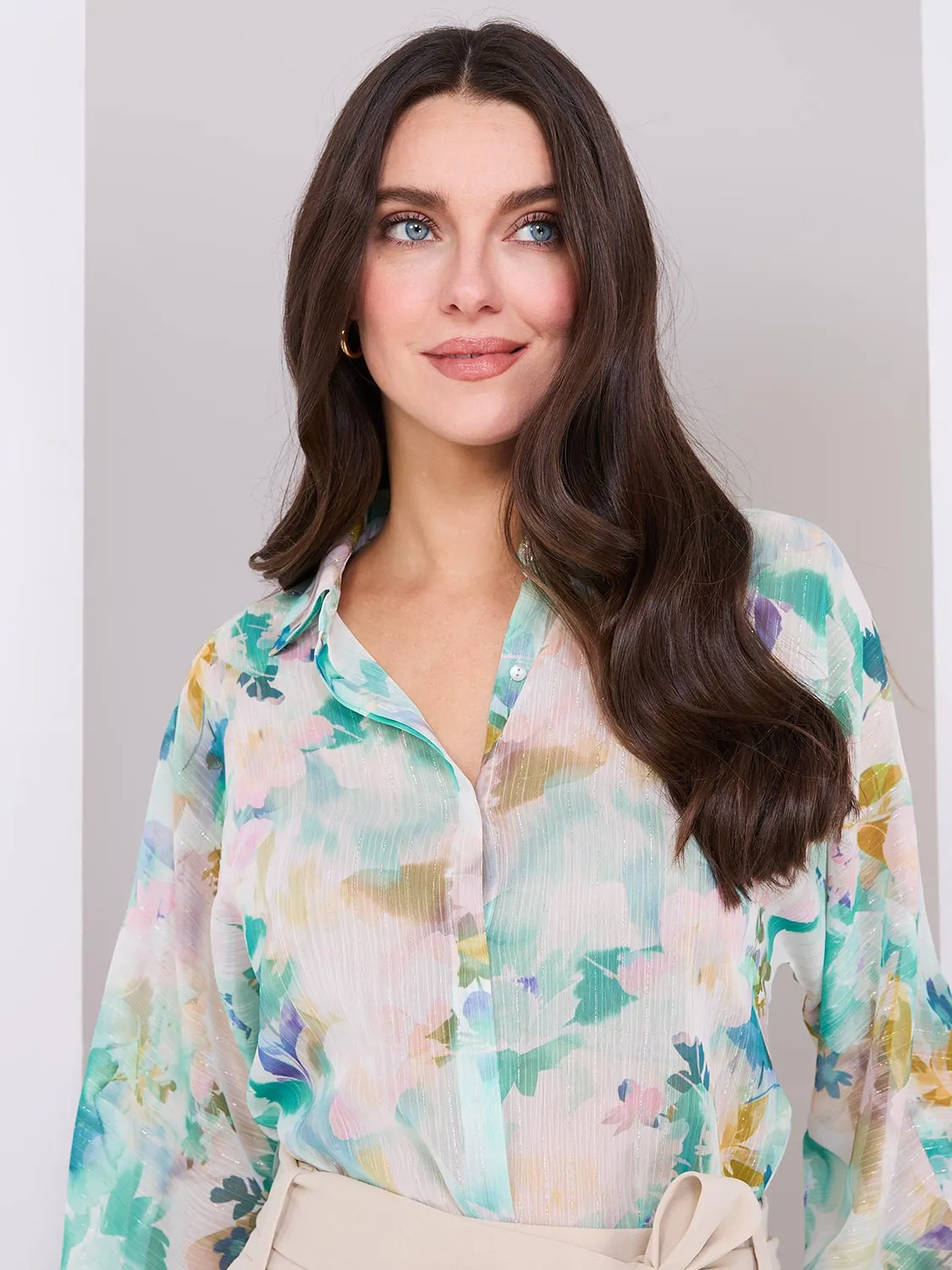 Floral Print Button-Front Chiffon Blouse sold by Suzy Shier product image thumbnail 2