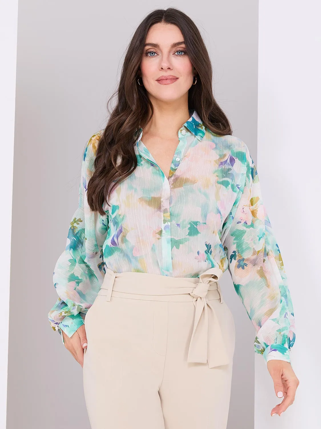 Floral Print Button-Front Chiffon Blouse sold by Suzy Shier
