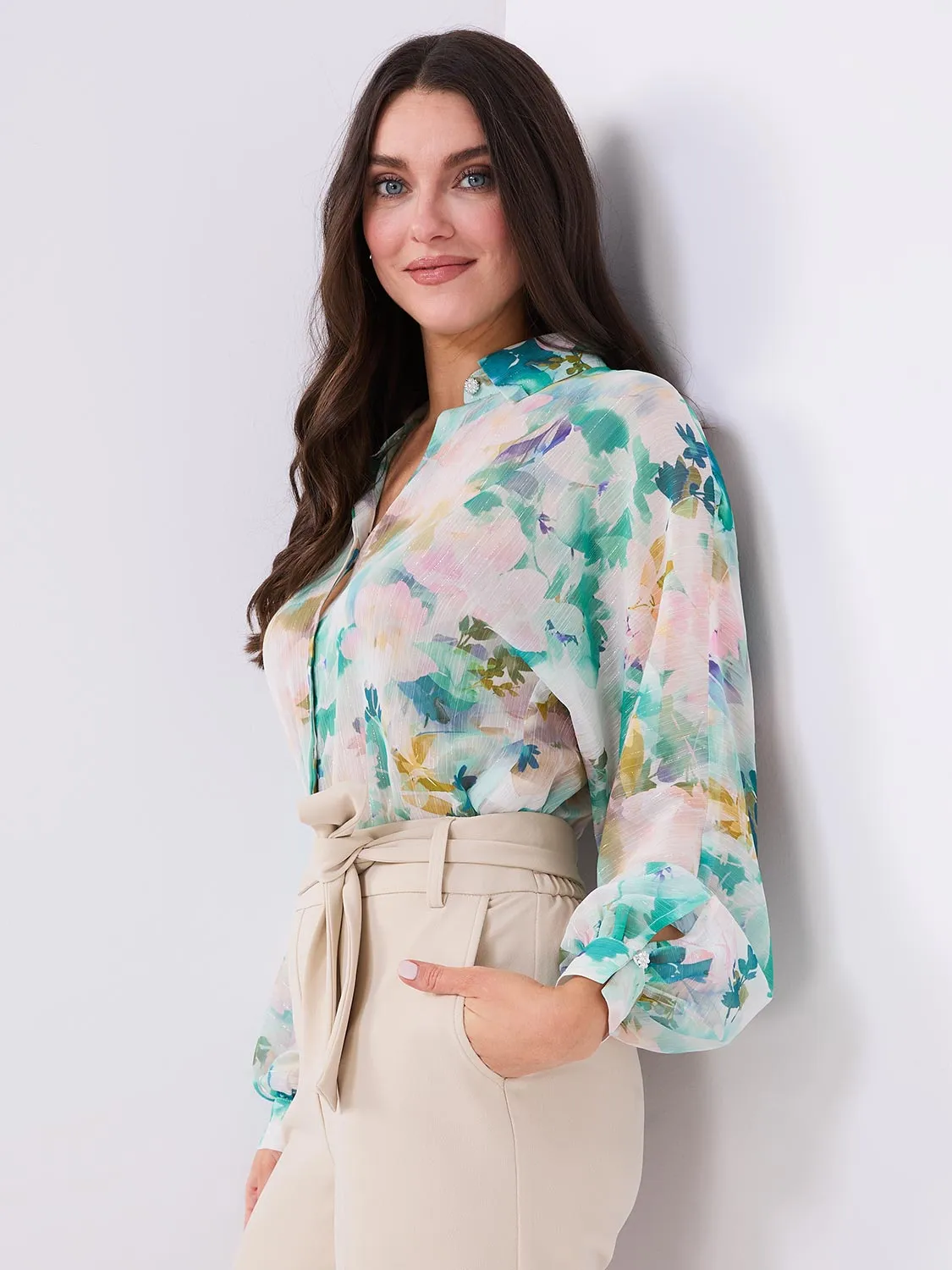 Floral Print Button-Front Chiffon Blouse sold by Suzy Shier product image thumbnail 4