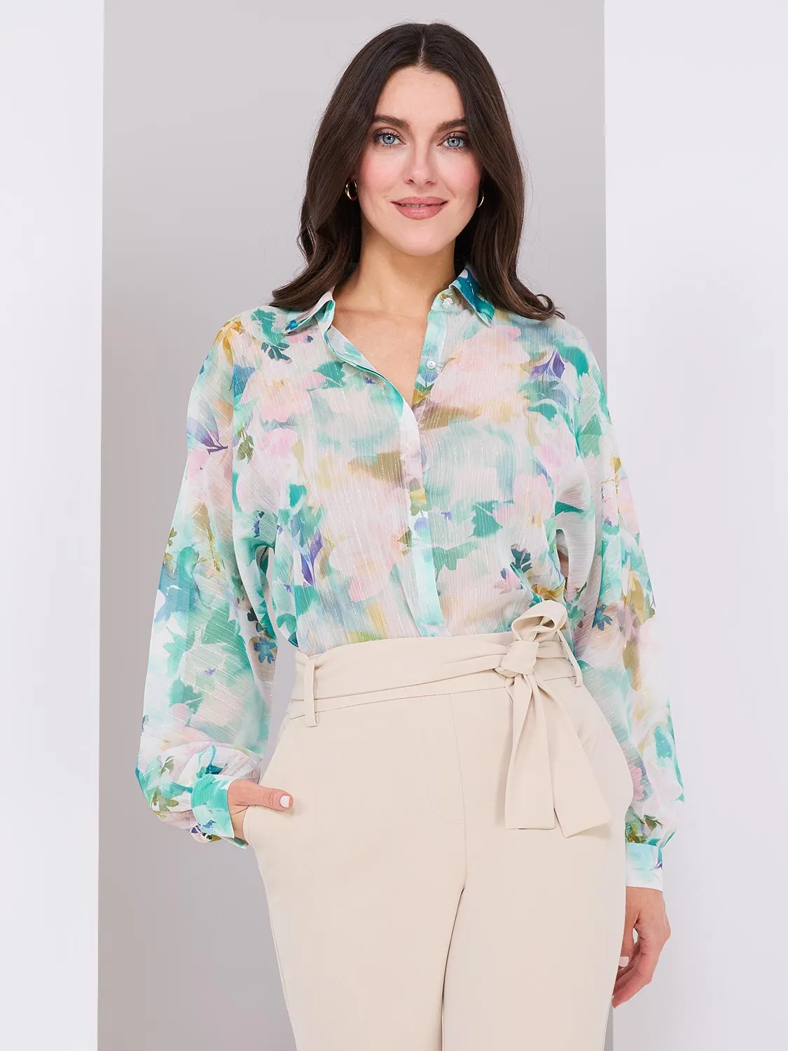Floral Print Button-Front Chiffon Blouse sold by Suzy Shier product image thumbnail 3