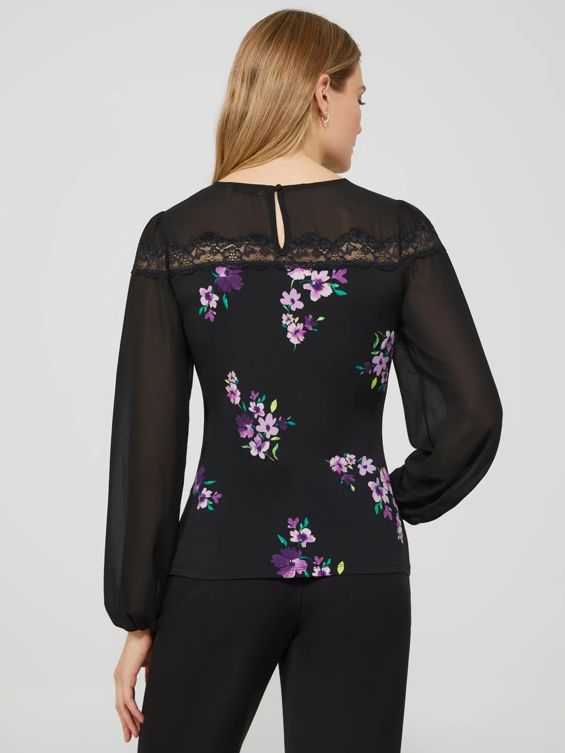 Long Balloon Sleeve Ditsy Floral Crew Neck Top sold by Suzy Shier product image thumbnail 5