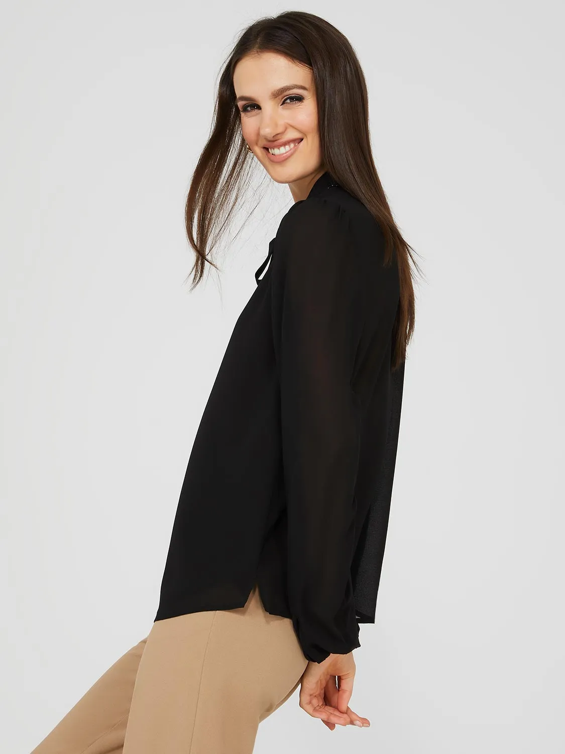 Chiffon Popover Blouse With Pearl Trim Collar sold by Suzy Shier product image thumbnail 5