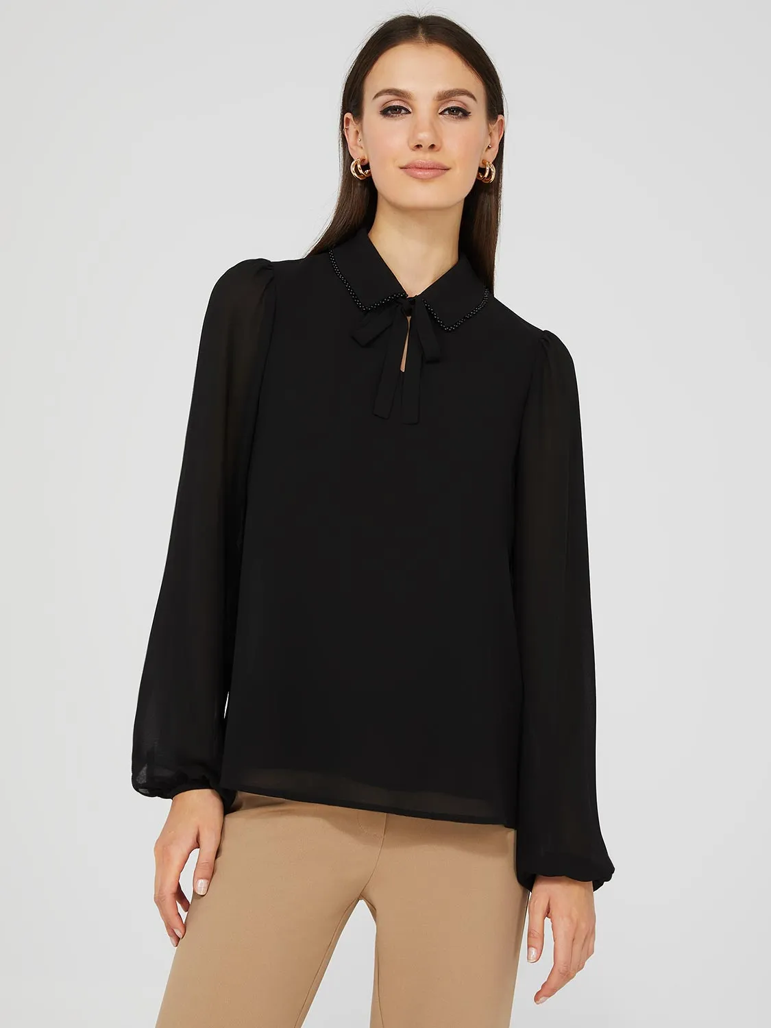 Chiffon Popover Blouse With Pearl Trim Collar sold by Suzy Shier product image thumbnail 2