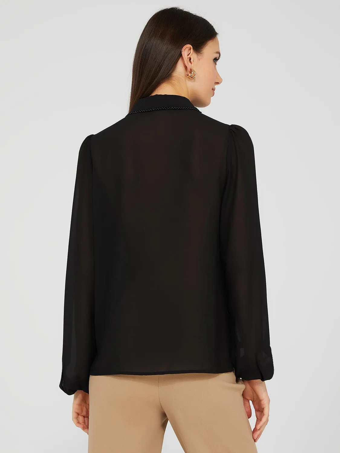 Chiffon Popover Blouse With Pearl Trim Collar sold by Suzy Shier product image thumbnail 4