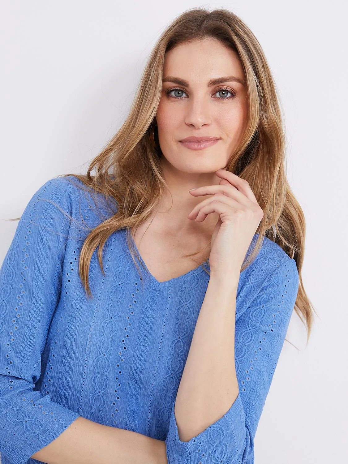 3/4 Sleeve V-Neck Eyelet Top sold by Suzy Shier product image thumbnail 3