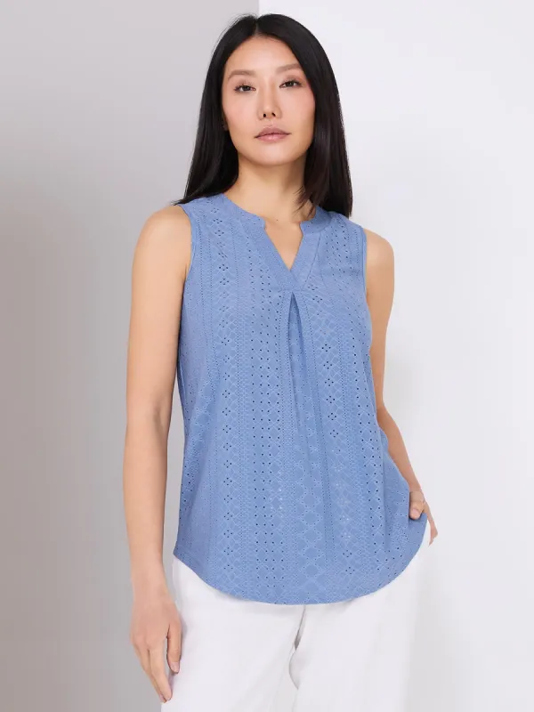 Sleeveless Eyelet Notch Collar Top sold by Suzy Shier