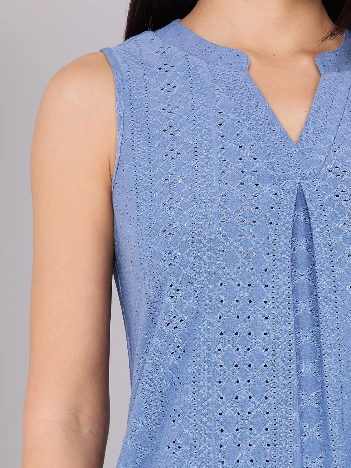 Sleeveless Eyelet Notch Collar Top sold by Suzy Shier product image thumbnail 5