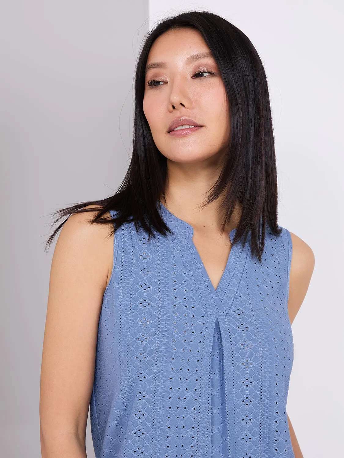 Sleeveless Eyelet Notch Collar Top sold by Suzy Shier product image thumbnail 3