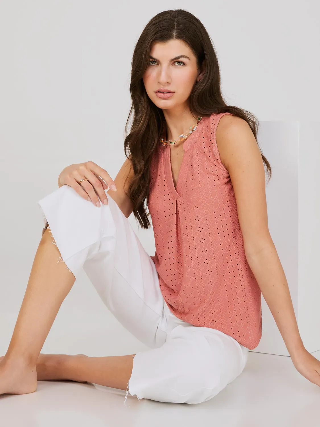 Sleeveless Eyelet Notch Collar Top sold by Suzy Shier product image thumbnail 2