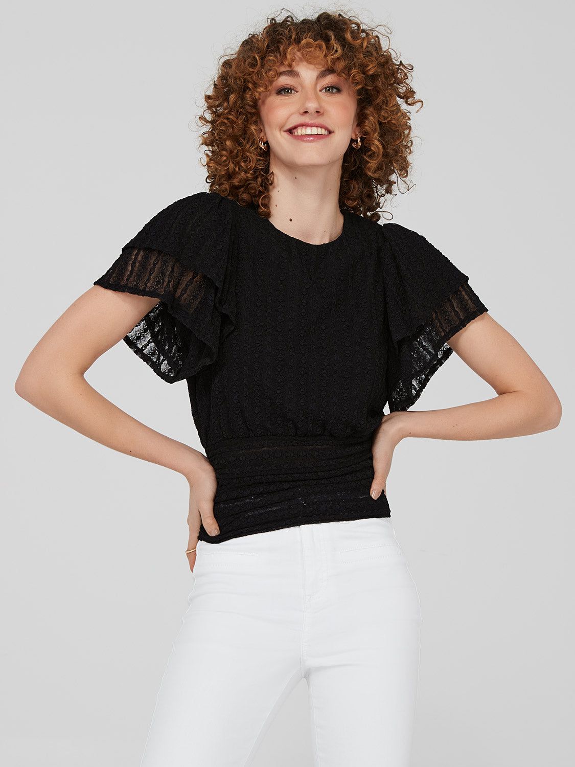 Double Ruffle Sleeve Lace Top sold by Suzy Shier product image thumbnail 6