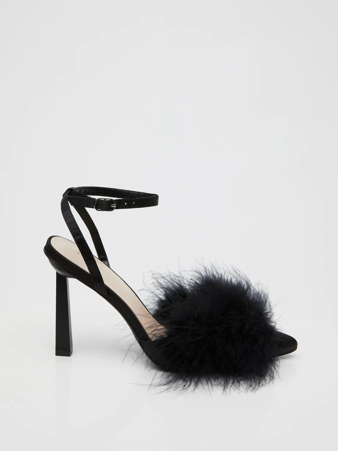Satin Pointed-Toe Feather High Heel Sandal sold by Suzy Shier