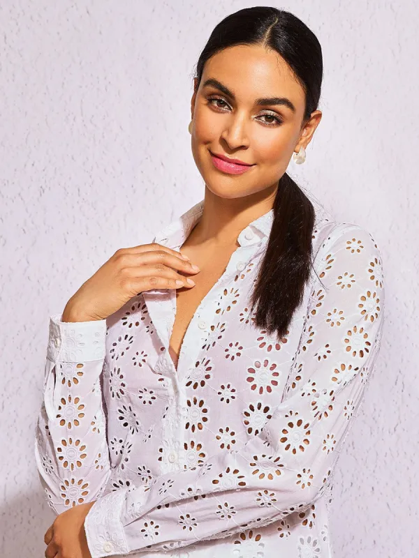 Button Down Eyelet Blouse sold by Suzy Shier