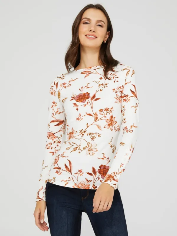 Floral Print Boat Neck Ribbed Top sold by Suzy Shier