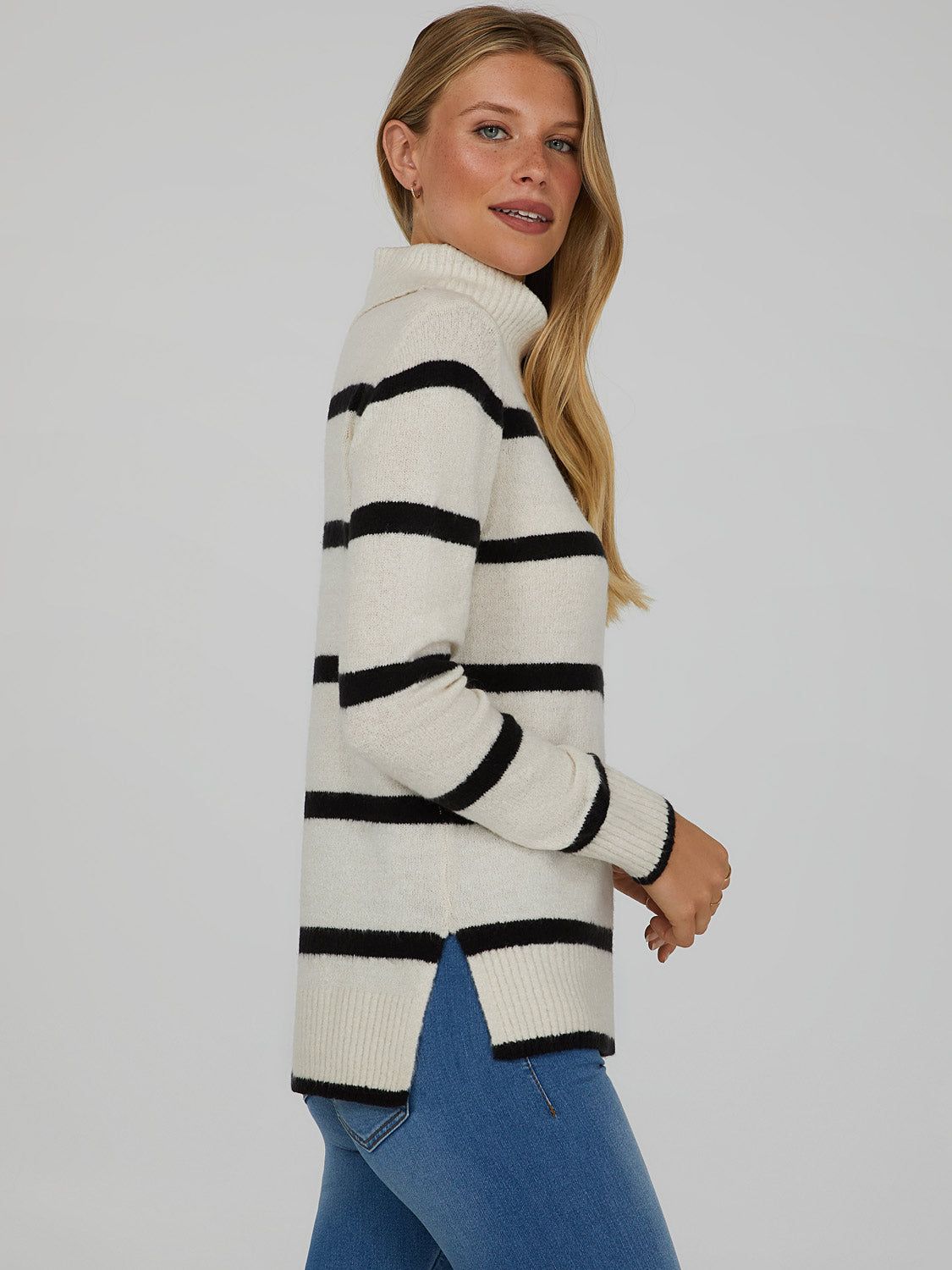 Striped Side Slit Turtle Neck Sweater sold by Suzy Shier product image thumbnail 3