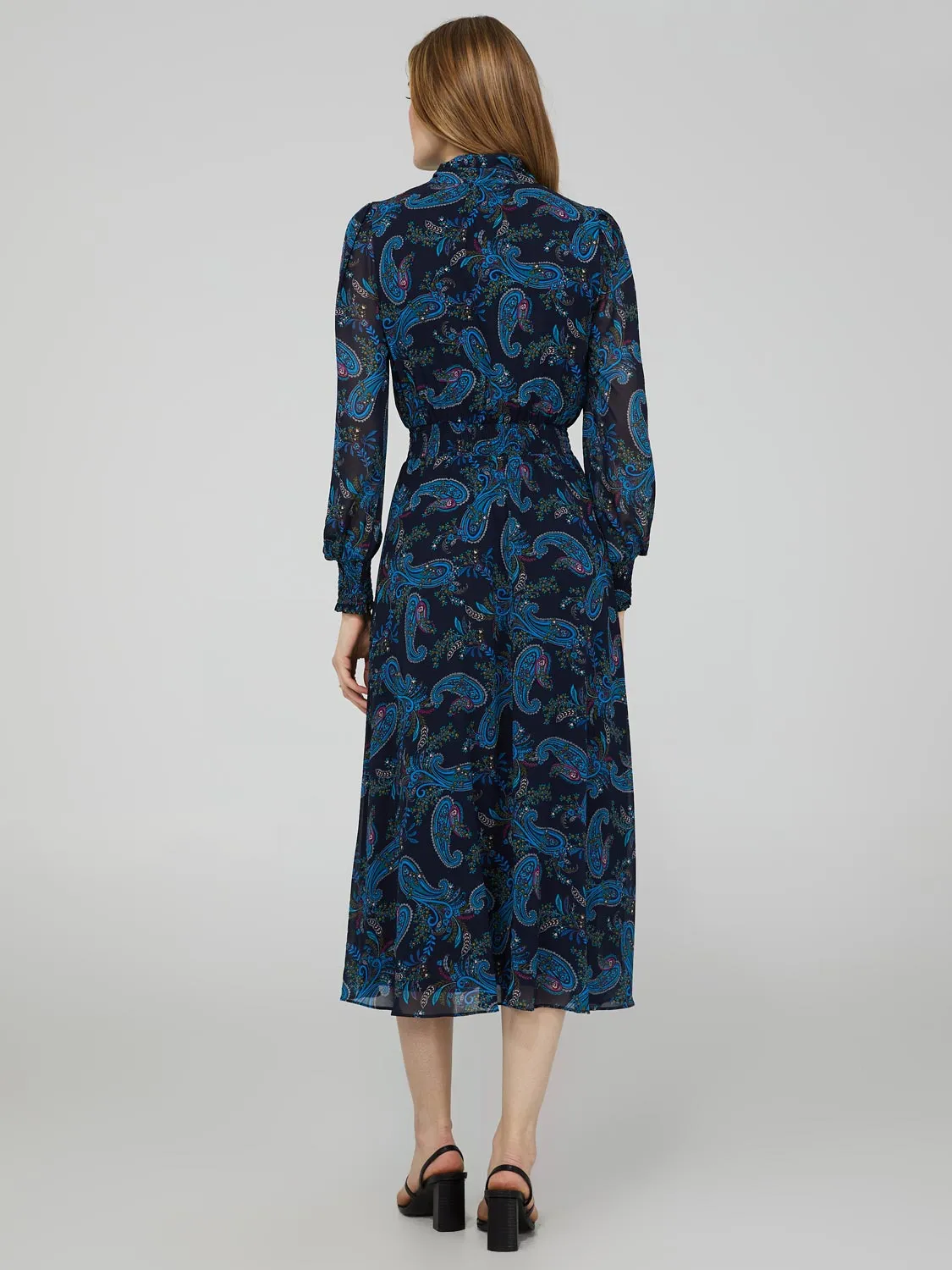 Paisley Print Smocked Waist Midi Dress With Neck Tie sold by Suzy Shier product image thumbnail 5
