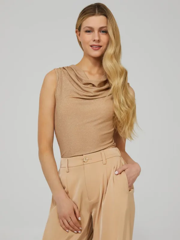 Shimmer Cowl Neck Top With Shirring Details sold by Suzy Shier