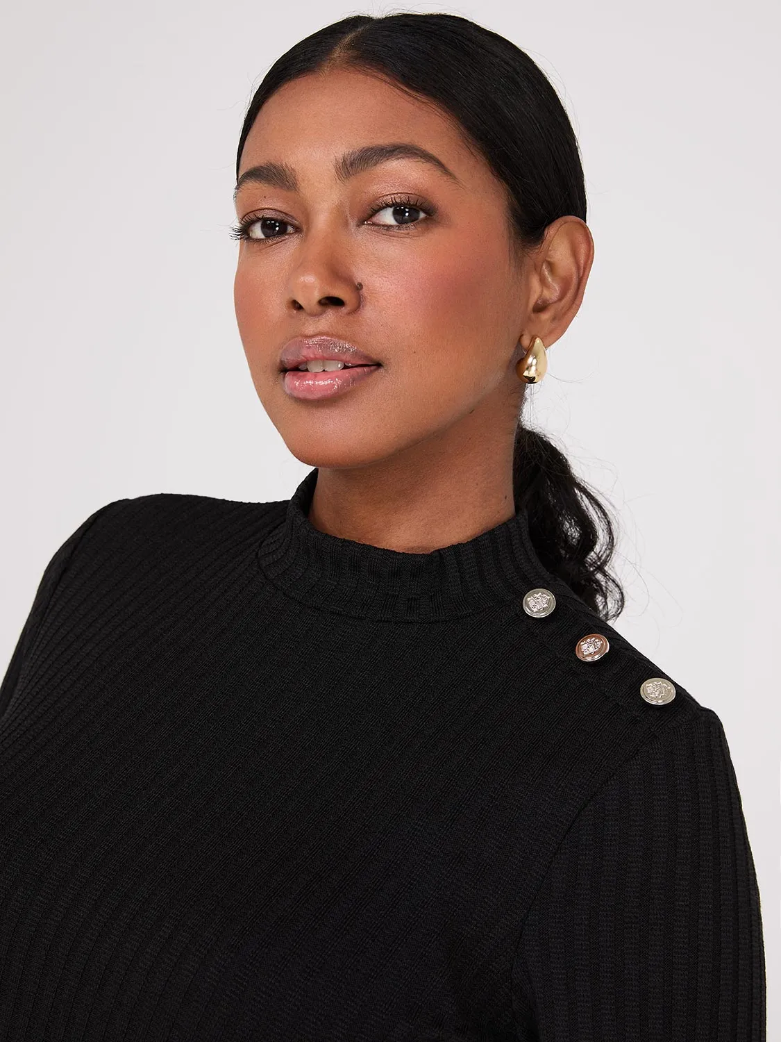 Ribbed Mock Neck Top With Button Details sold by Suzy Shier product image thumbnail 2