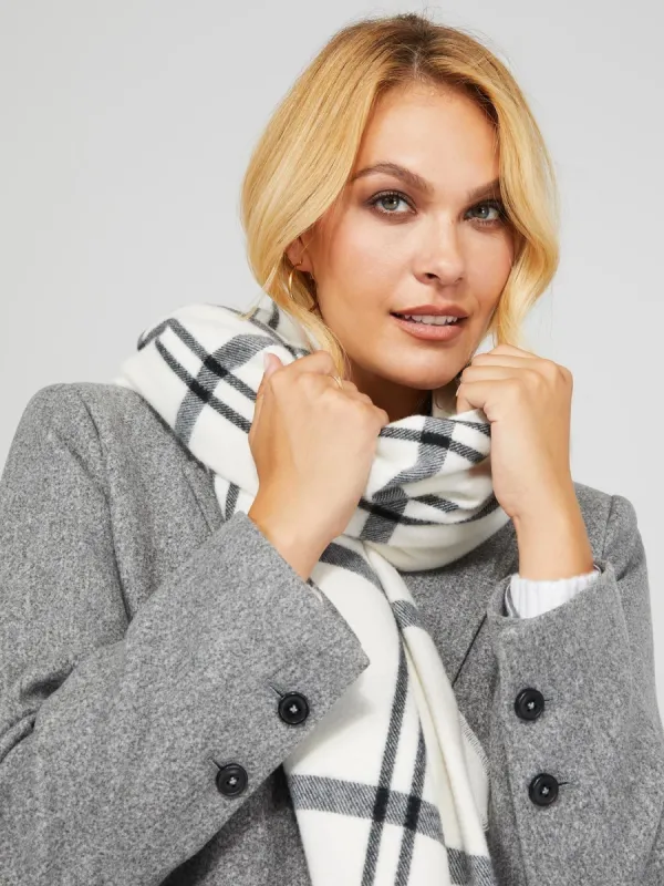 Check Scarf With Frayed Edges sold by Suzy Shier