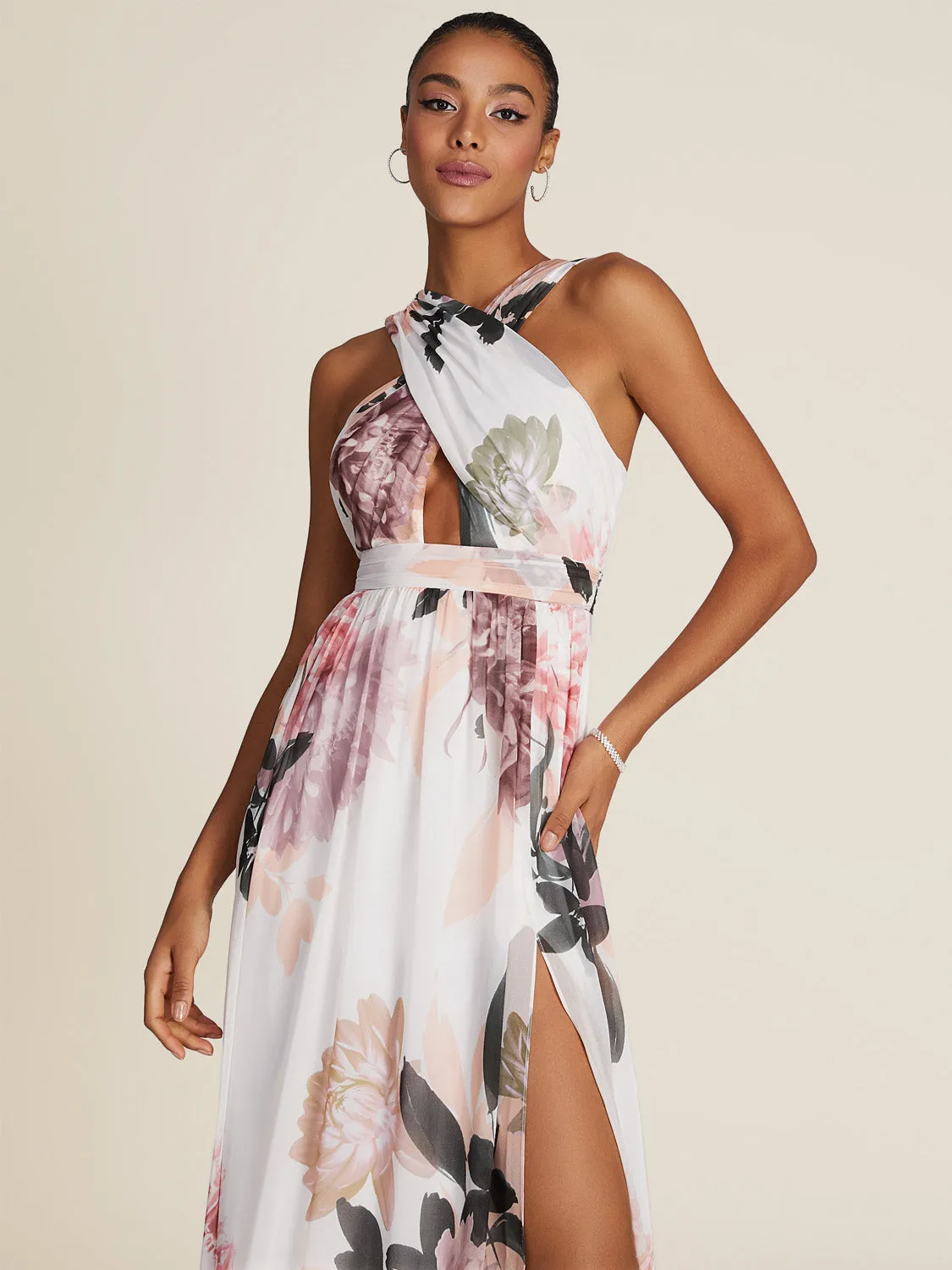 Printed Crossover Chiffon Gown With Front Cutout sold by Suzy Shier product image thumbnail 3
