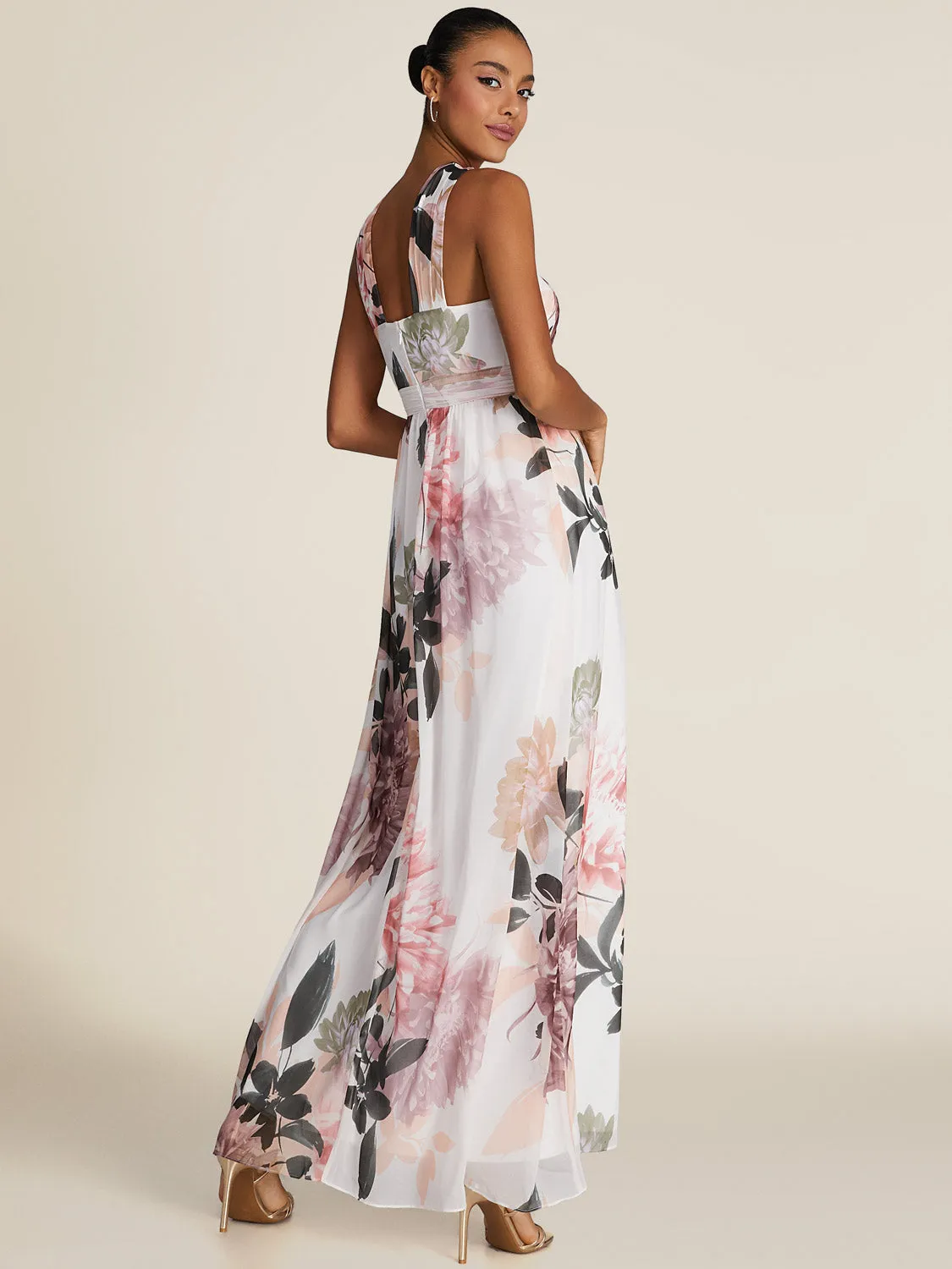 Printed Crossover Chiffon Gown With Front Cutout sold by Suzy Shier product image thumbnail 5