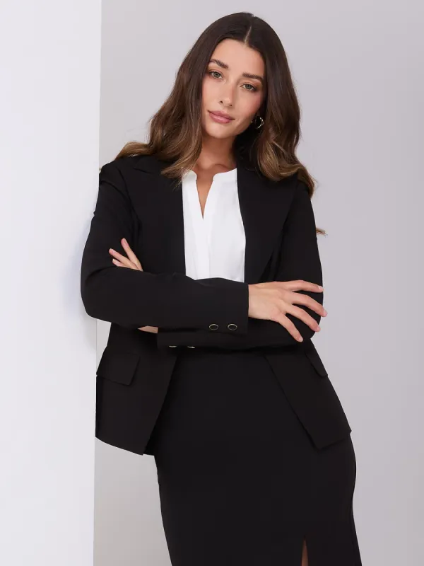 One-Button Blazer With Flap Pockets sold by Suzy Shier