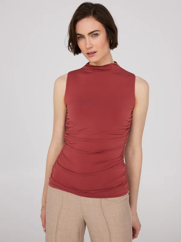 Sleeveless Mock Neck Top With Ruched Details sold by Suzy Shier