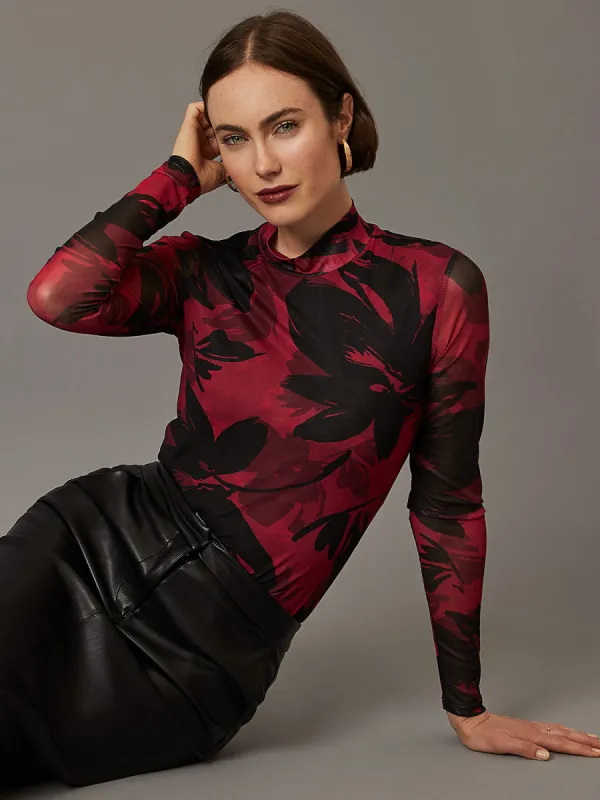 Floral Print Mock Neck Mesh Top sold by Suzy Shier