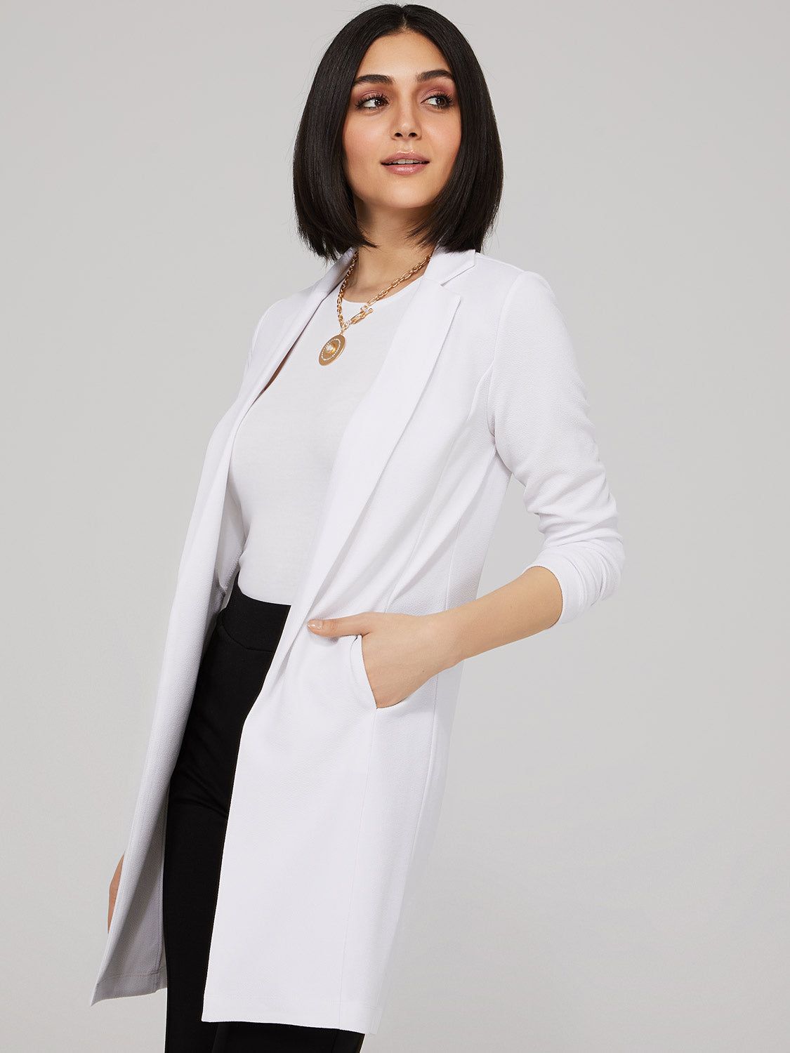 Open-Front Longline Blazer sold by Suzy Shier
