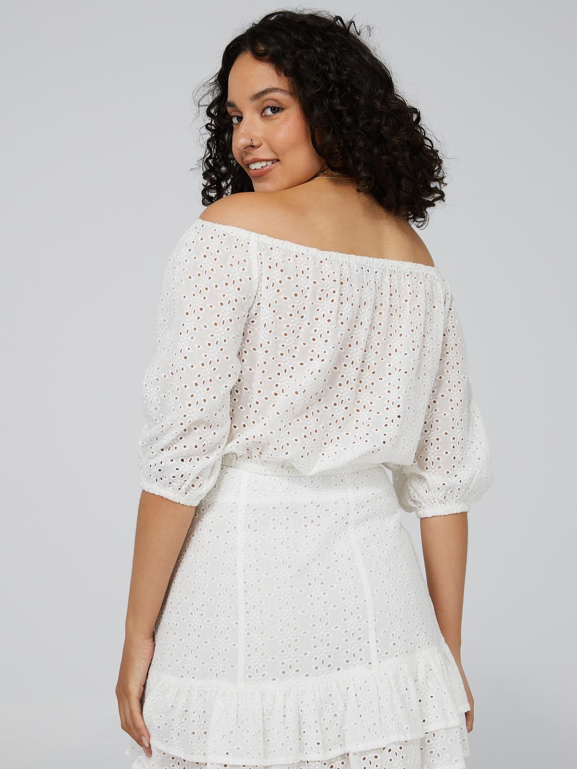 Eyelet Crop Top With Puff Sleeves sold by Suzy Shier product image thumbnail 5
