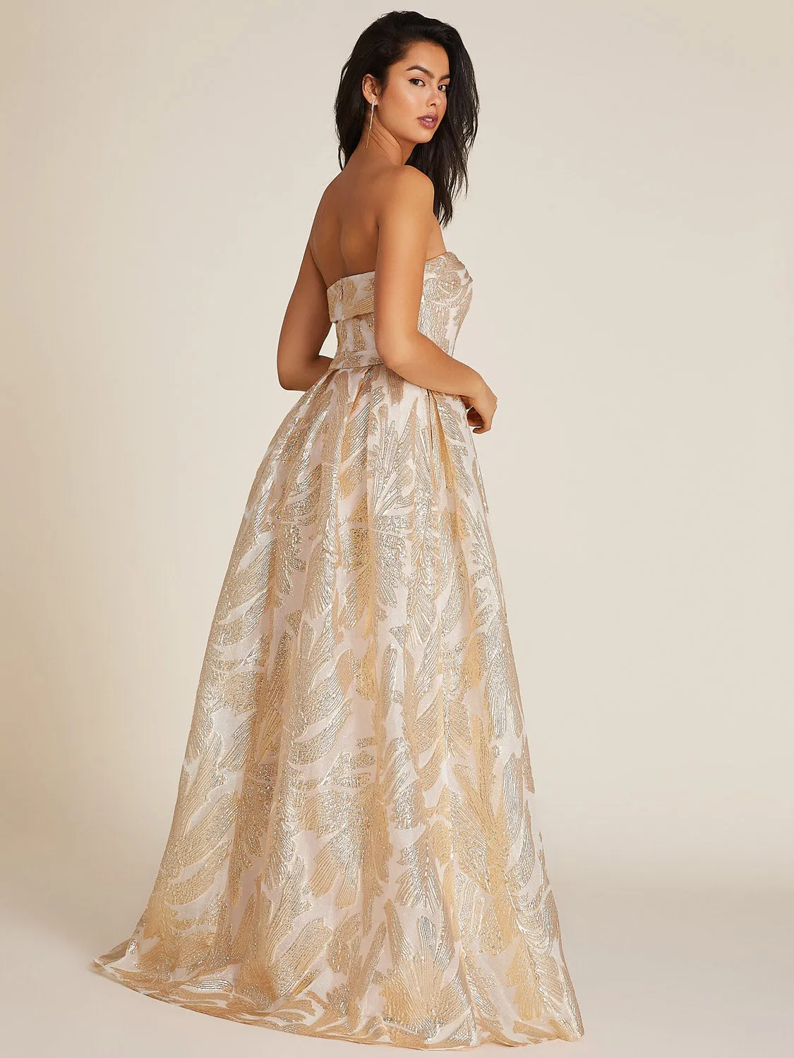 Strapless Jacquard Gown With Pleated Waist sold by Suzy Shier product image thumbnail 2