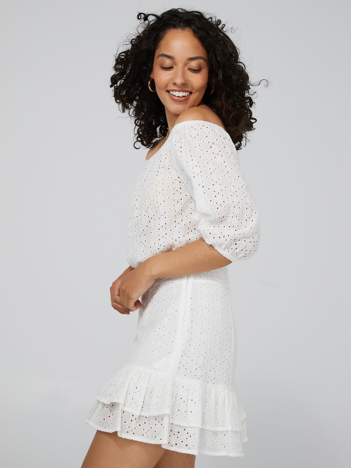 Eyelet Crop Top With Puff Sleeves sold by Suzy Shier product image thumbnail 4