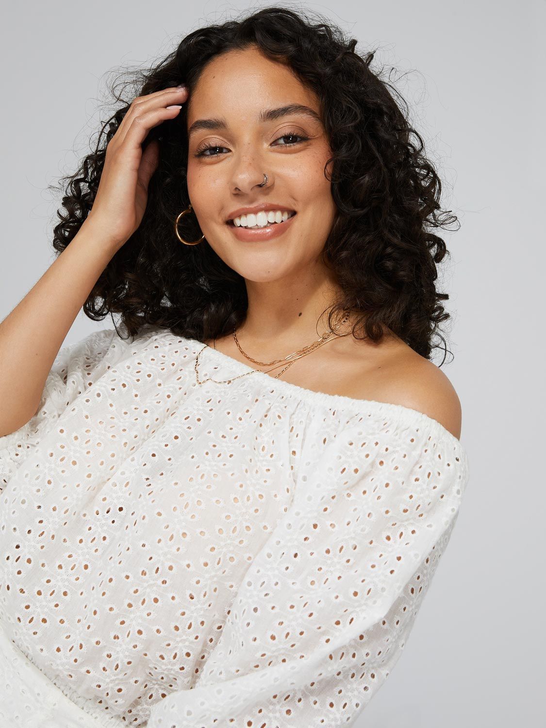 Eyelet Crop Top With Puff Sleeves sold by Suzy Shier product image thumbnail 3