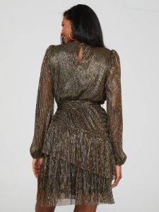 Metallic Plisse Mini Dress With Tiered Skirt sold by Suzy Shier