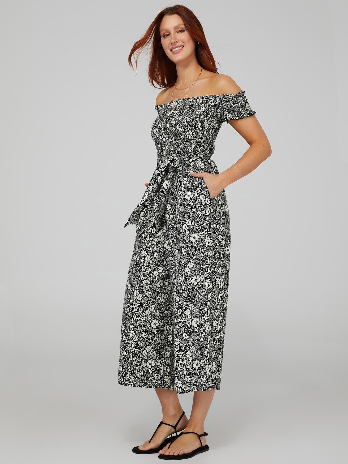 Printed Off-The-Shoulder Wide Leg Jumpsuit sold by Suzy Shier product image thumbnail 3