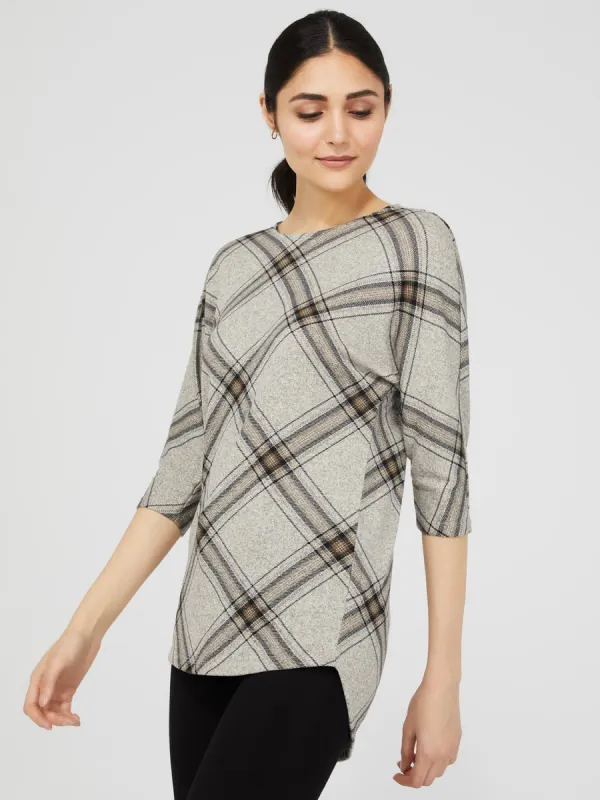 Plaid 3/4 Dolman Sleeve Top sold by Suzy Shier