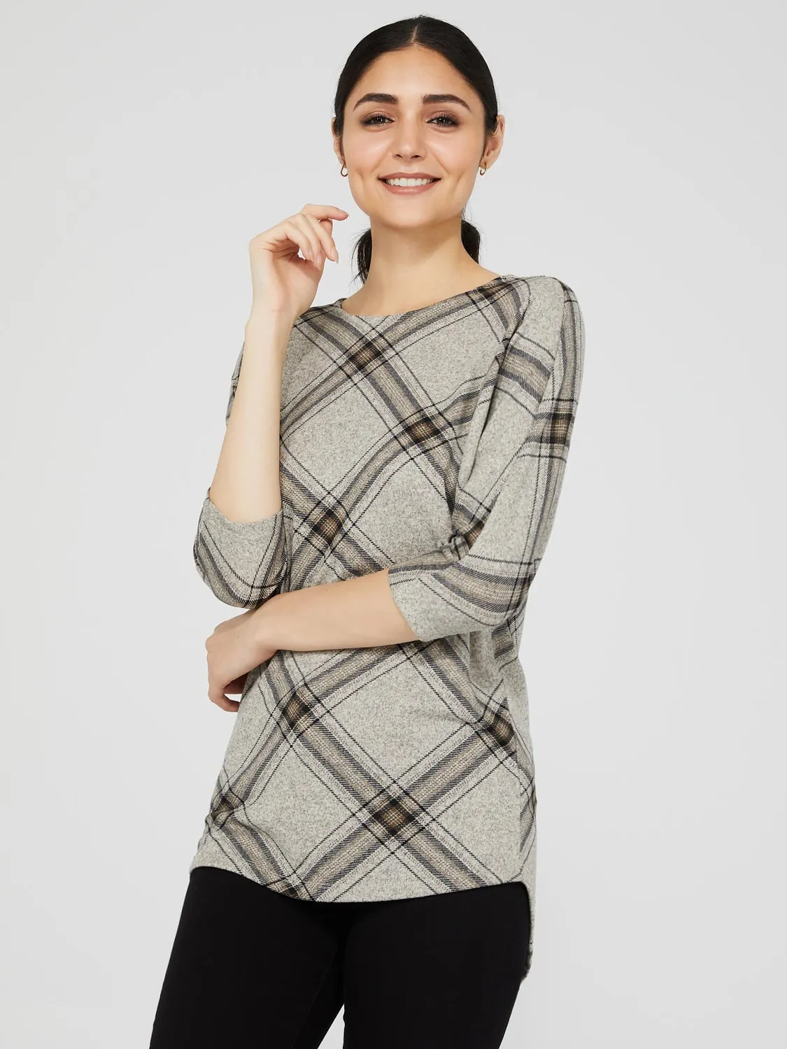 Plaid 3/4 Dolman Sleeve Top sold by Suzy Shier product image thumbnail 3