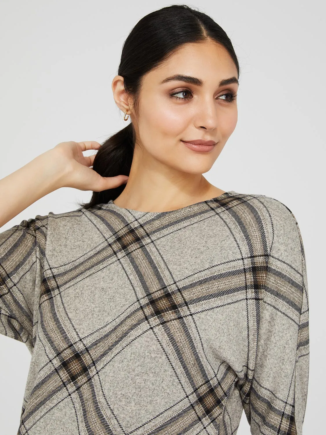 Plaid 3/4 Dolman Sleeve Top sold by Suzy Shier product image thumbnail 2