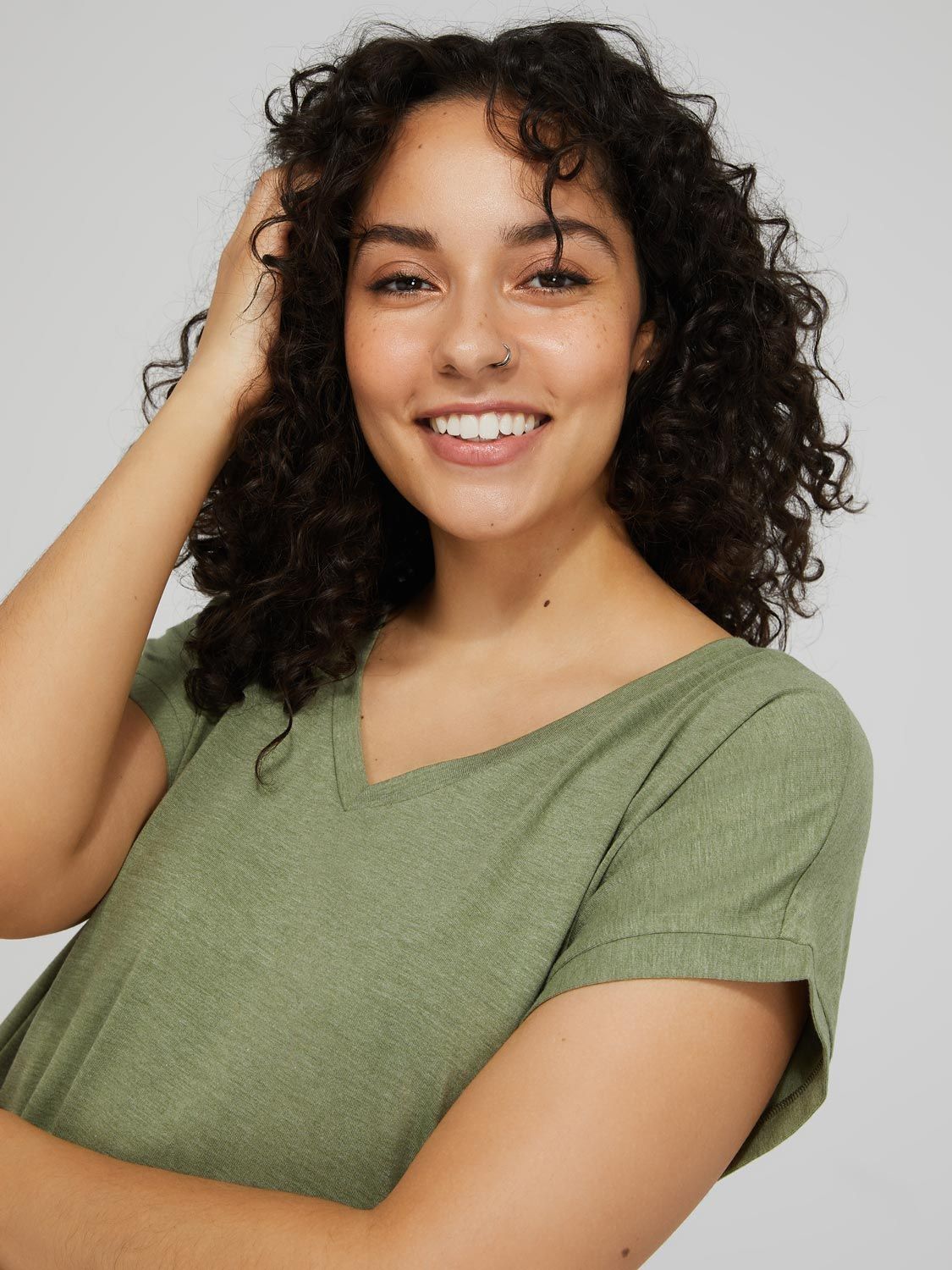 Short Cuffed Dolman Sleeve Top sold by Suzy Shier