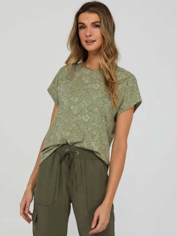 Printed Cuffed Dolman Sleeve T-Shirt sold by Suzy Shier