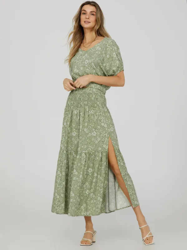 Floral Print Tiered Skirt With Side Slit sold by Suzy Shier