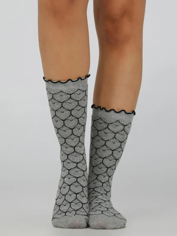 Heart Print Ruffle Crew Socks sold by Suzy Shier