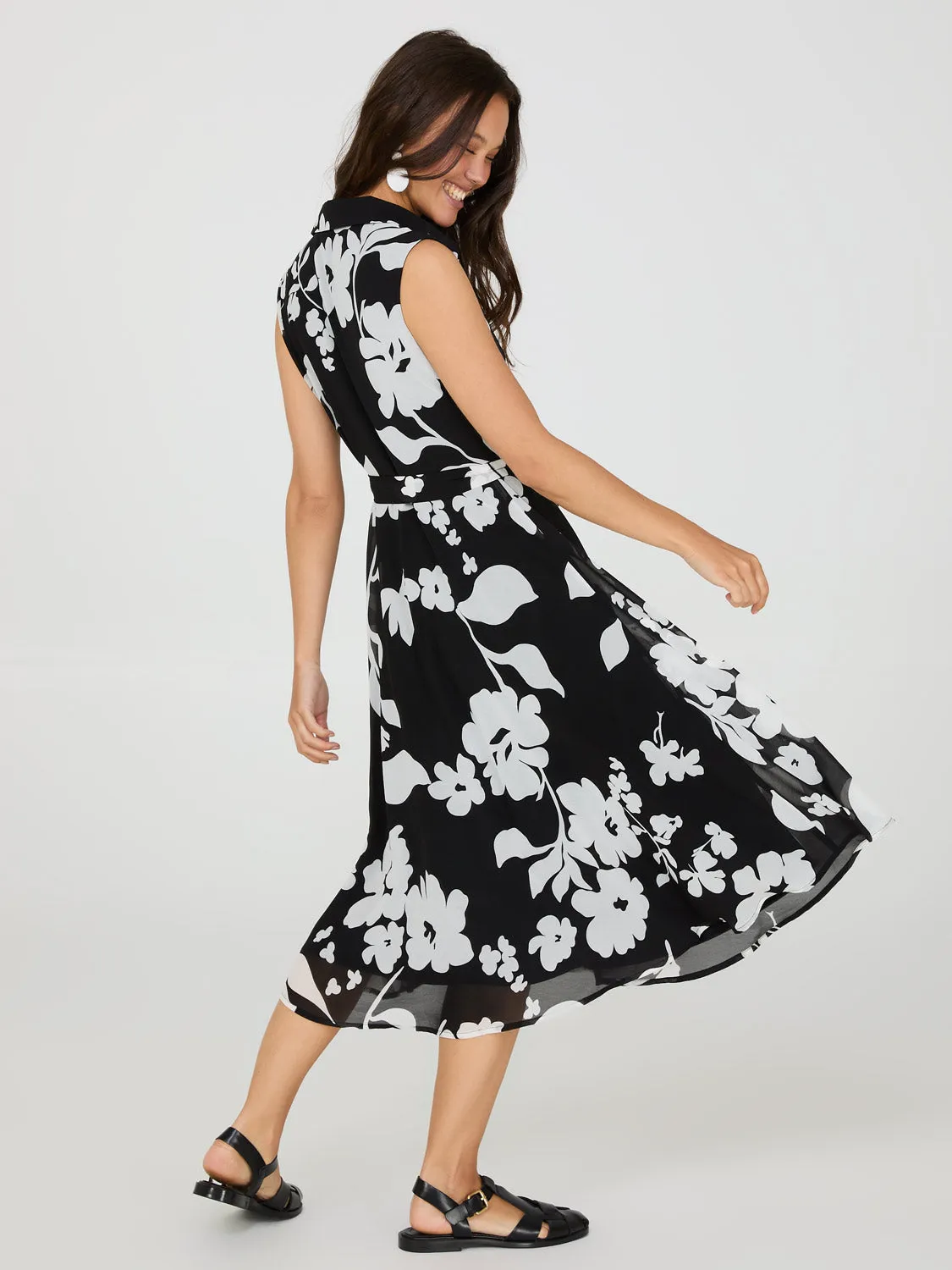 Sleeveless Floral Print Button-Front Midi Dress sold by Suzy Shier product image thumbnail 5