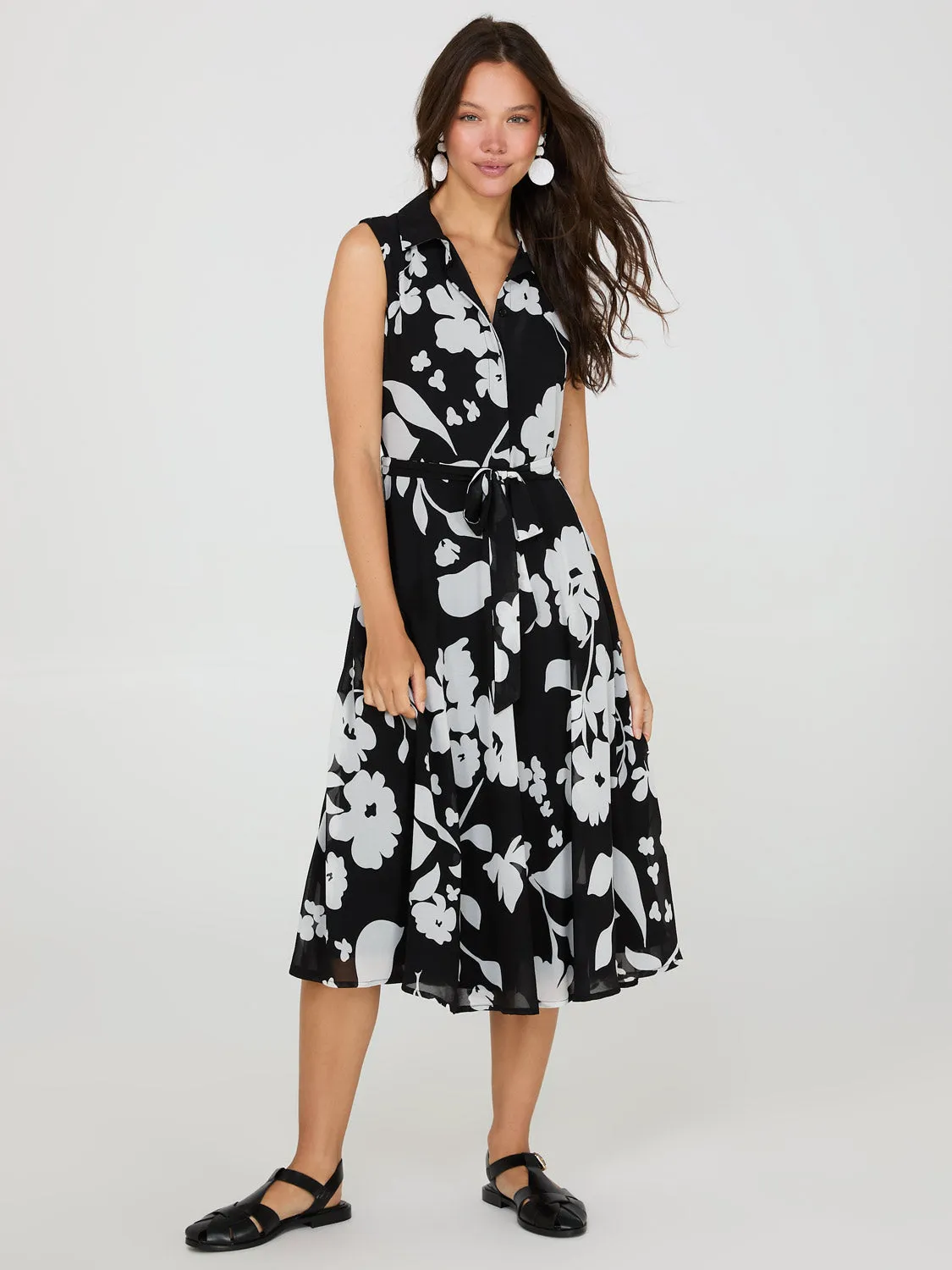 Sleeveless Floral Print Button-Front Midi Dress sold by Suzy Shier