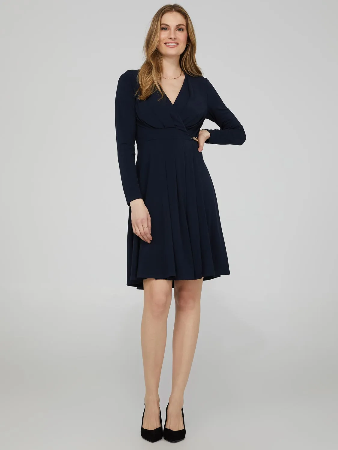 Crossover Wrap Dress With Chain Detail At Waist sold by Suzy Shier