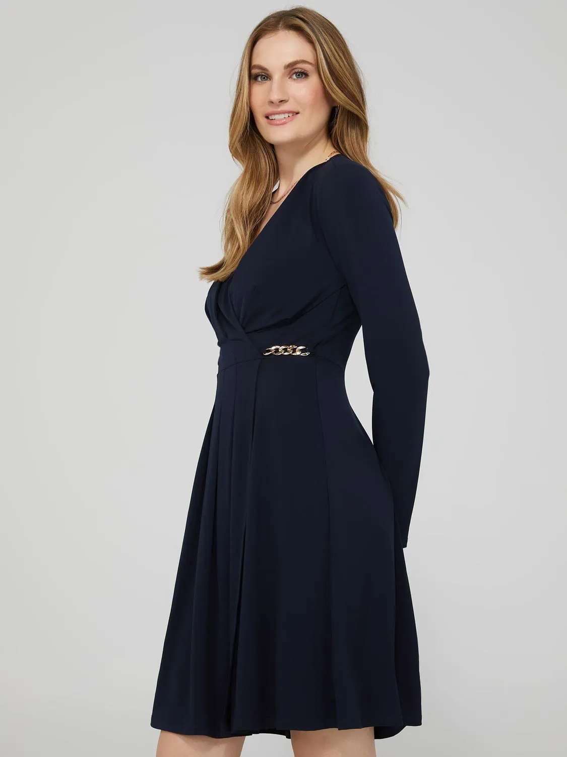Crossover Wrap Dress With Chain Detail At Waist sold by Suzy Shier product image thumbnail 4