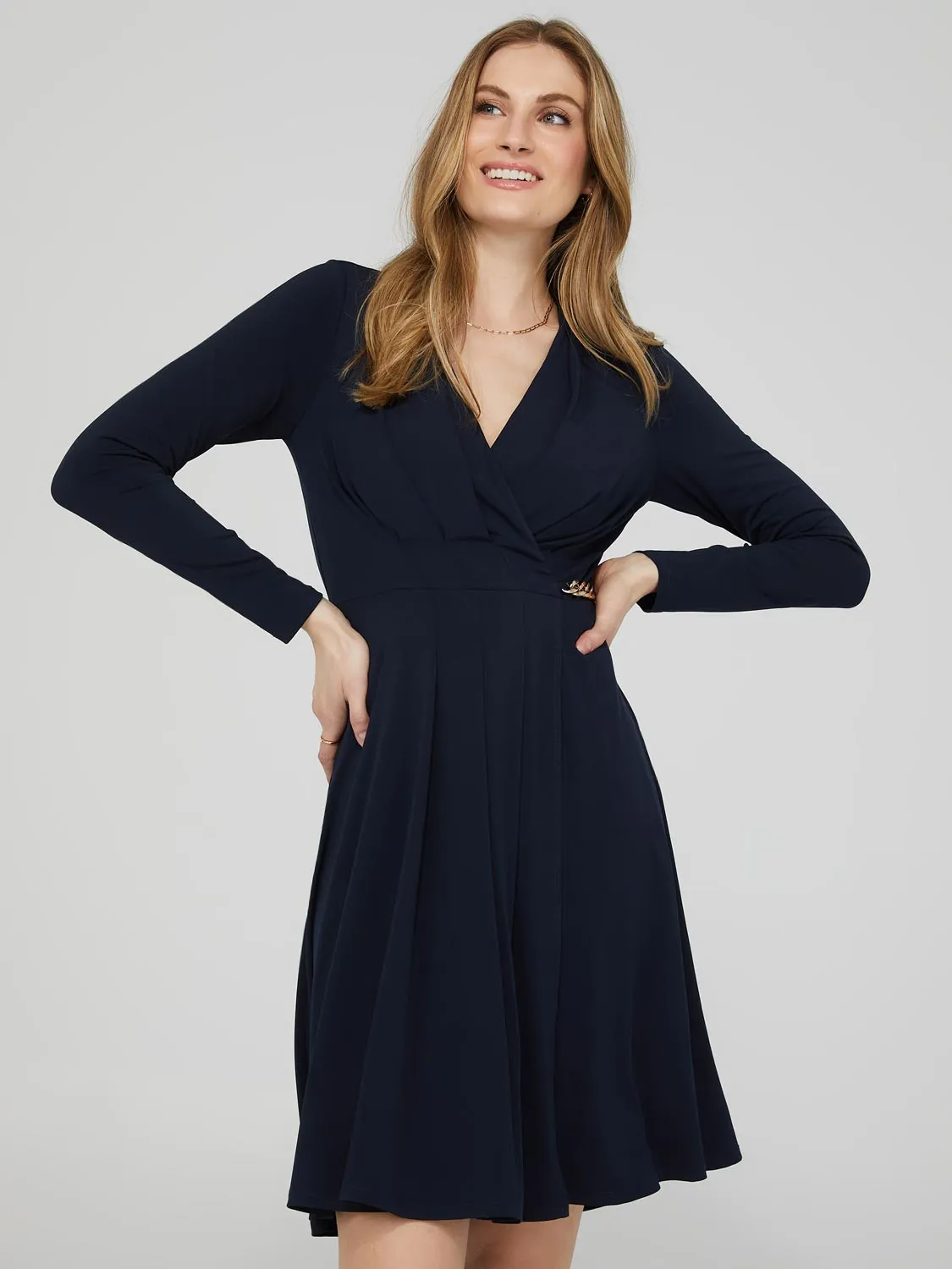 Crossover Wrap Dress With Chain Detail At Waist sold by Suzy Shier product image thumbnail 2