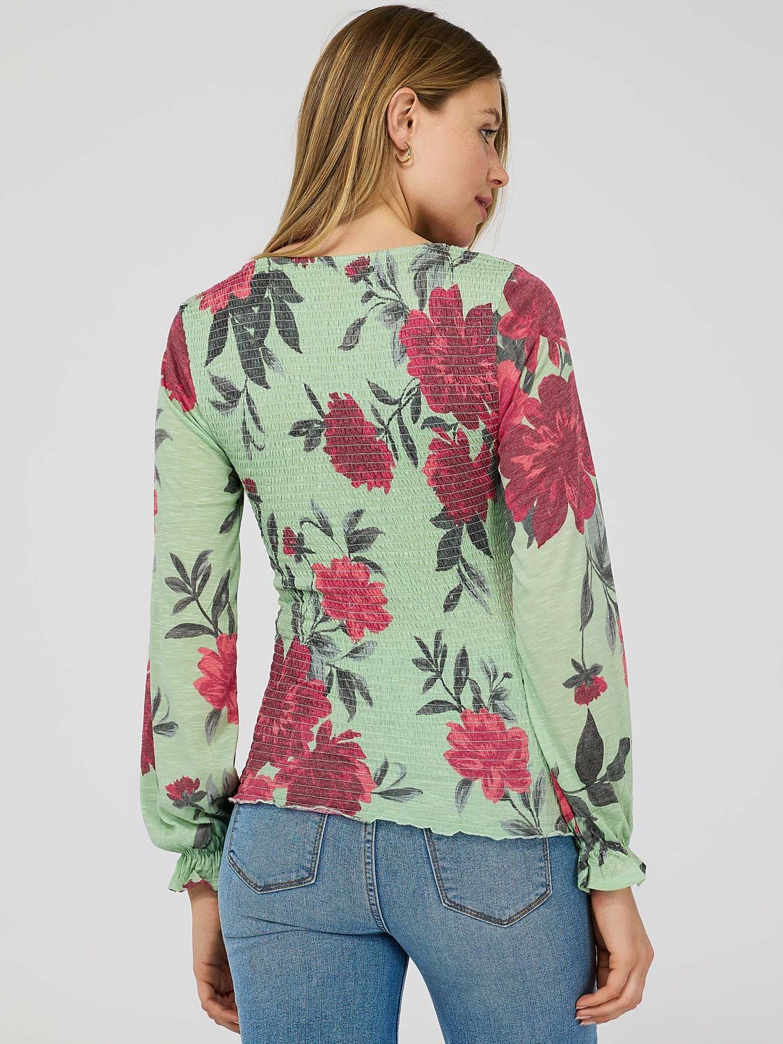 Printed Smocked V-Neck Top sold by Suzy Shier product image thumbnail 5